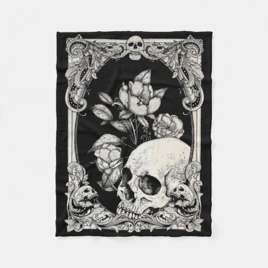 ハロウィーンスカルパステルゴシックフラワーゴシックフローラC フリースブランケット (正面)