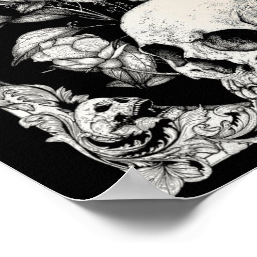 ハロウィーンスカルパステルゴシックフラワーゴシックフローラC ポスター (角)