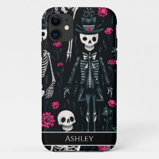 ハロウィーンスカルピンクローゼズトップハットパーソナライズされた iPhone 11 ケース