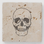 ハロウィーンスカルブラックラインスケッチ ストーンコースター (正面)