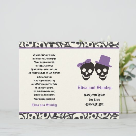 ハロウィーンスカルブラック&パープル結婚式プログラム (スタンド正面)