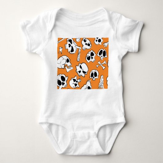 ハロウィーンスカルボーンズドゥードルパターン ベビーボディスーツ (正面)