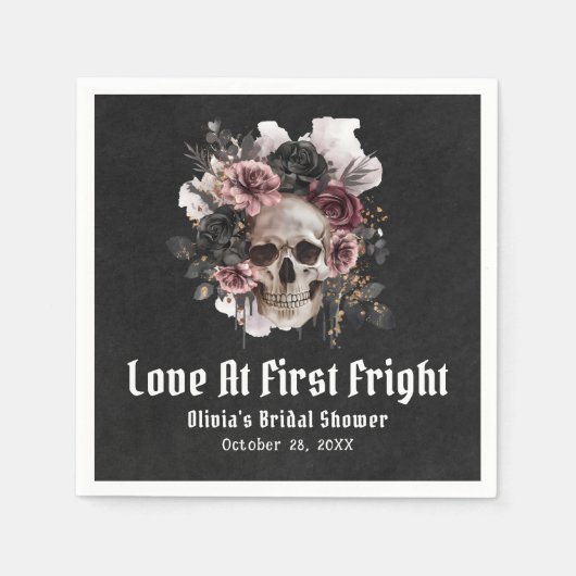 ハロウィーンスカルラブアットファーストブライダルシャワー スタンダードカクテルナプキン (正面)