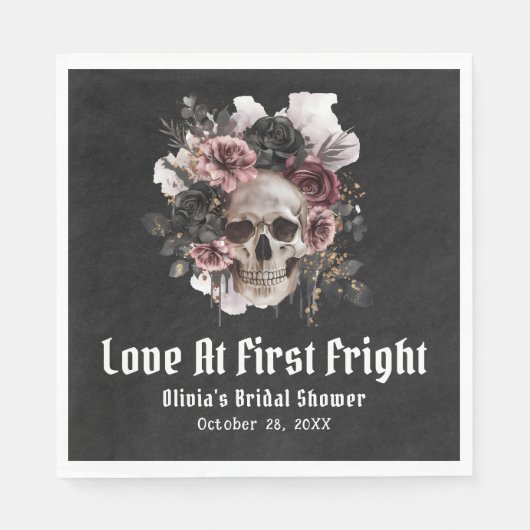 ハロウィーンスカルラブアットファーストブライダルシャワー スタンダードランチョンナプキン (正面)