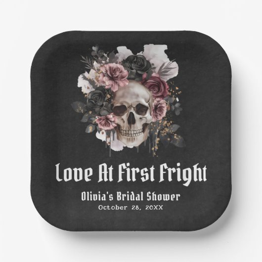 ハロウィーンスカルラブアットファーストブライダルシャワー ペーパープレート (正面)