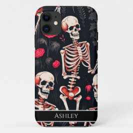 ハロウィーンスカルレッドローズパーソナライズされた iPhone 11 ケース