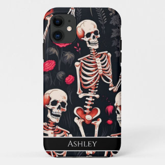ハロウィーンスカルレッドローズパーソナライズされた iPhone 11 ケース