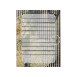 ハロウィーンスカルヴィンテージ時計とグリーンパンプキン ノートパッド