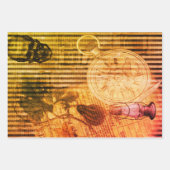 ハロウィーンスカルヴィンテージ時計とグリーンパンプキン ラッピングペーパーシート (正面3)