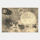 ハロウィーンスカルヴィンテージ時計とグリーンパンプキン ラッピングペーパーシート (正面2)