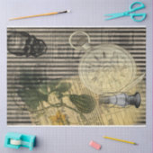 ハロウィーンスカルヴィンテージ時計とグリーンパンプキン 薄葉紙 (クラフト)