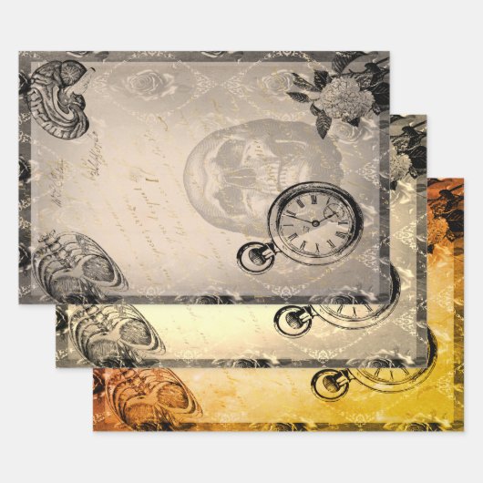 ハロウィーンスカル不気味な解剖学フローラヴィンテージ ラッピングペーパーシート (セット)