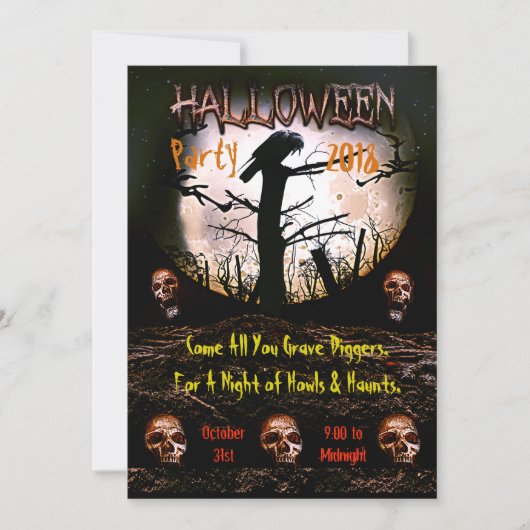 ハロウィーンスカル叫び月のパーティー 招待状 (正面)
