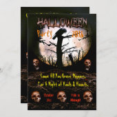 ハロウィーンスカル叫び月のパーティー 招待状 (正面/裏面)
