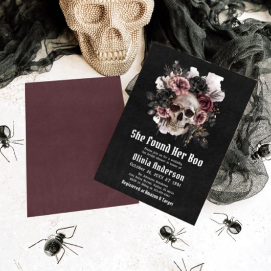 ハロウィーンスカル彼女は彼女のブーブライダルシャワーを見つけた 招待状
