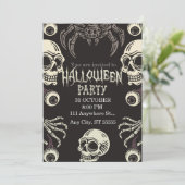 ハロウィーンスカル招待状白黒 招待状 (スタンド正面)