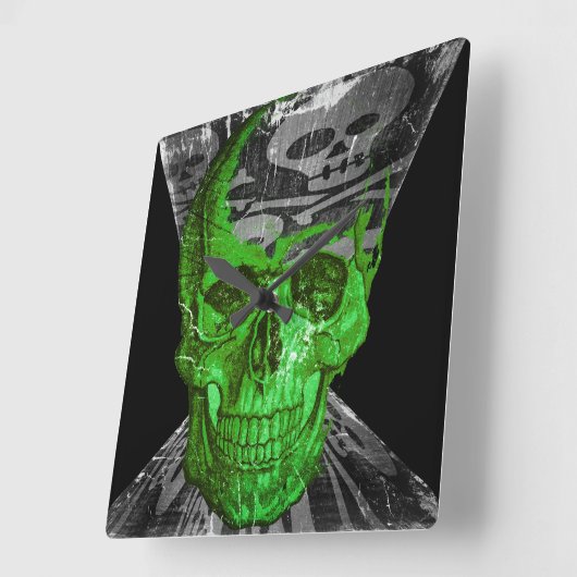 ハロウィーンスカル スクエア壁時計 (傾斜)