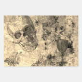 ハロウィーンスカル、ワイングラス、イエローバタフライ ラッピングペーパーシート (正面2)