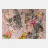 ハロウィーンスカル、ワイングラス、イエローバタフライ ラッピングペーパーシート (正面)