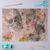 ハロウィーンスカル、ワイングラス、イエローバタフライ 薄葉紙 (クラフト)