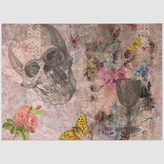 ハロウィーンスカル、ワイングラス、イエローバタフライ 薄葉紙 (正面)