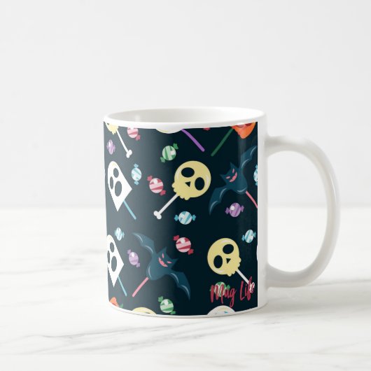 ハロウィーンスカル&幽霊たちズキャンディーパターンマグ コーヒーマグカップ (右)