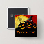 ハロウィーンスクエア飛んでいるボタン/魔女とカボチャ 缶バッジ (正面&裏面)