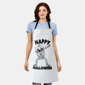 ハロウィーンスケルトンとカボチャ – ハッピーハローウィン エプロン (着用した状態)