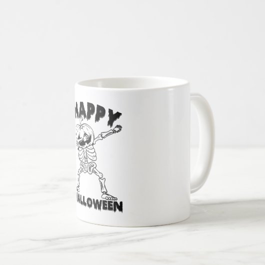 ハロウィーンスケルトンとカボチャ – ハッピーハローウィン コーヒーマグカップ (正面右)