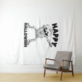 ハロウィーンスケルトンとカボチャ – ハッピーハローウィン タペストリー (インサイチュ(横))