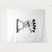 ハロウィーンスケルトンとカボチャ – ハッピーハローウィン タペストリー (正面(横))