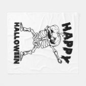 ハロウィーンスケルトンとカボチャ – ハッピーハローウィン フリースブランケット (正面(横))