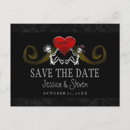 ハロウィーンスケルトンとハートマッチング日付の保存 案内ポストカード