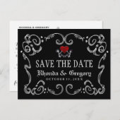 ハロウィーンスケルトンとハートマッチング日付の保存 案内ポストカード (正面/裏面)