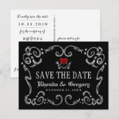 ハロウィーンスケルトンとハートマッチング日付の保存 案内ポストカード (正面/裏面)