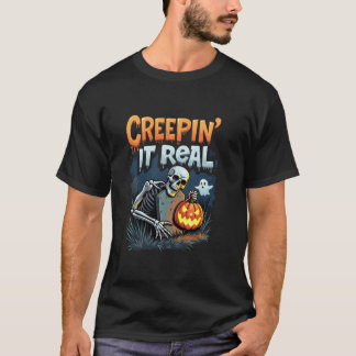 ハロウィーンスケルトンとパンプキンとクール幽霊クル Tシャツ