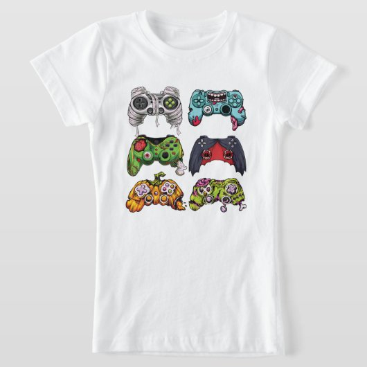 ハロウィーンスケルトンゾンビゲームコントローラミイラ Tシャツ (レイダウン)