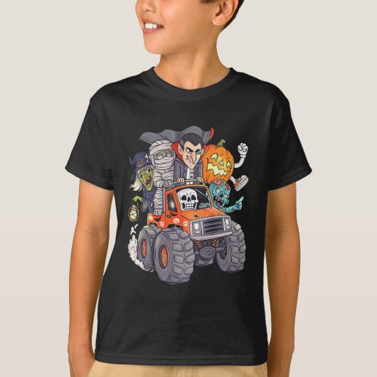 ハロウィーンスケルトンゾンビモンスタートラックヴァンパイアボー Tシャツ (正面)