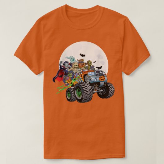 ハロウィーンスケルトンゾンビモンスタートラックヴァンパイアボー Tシャツ (デザイン正面)
