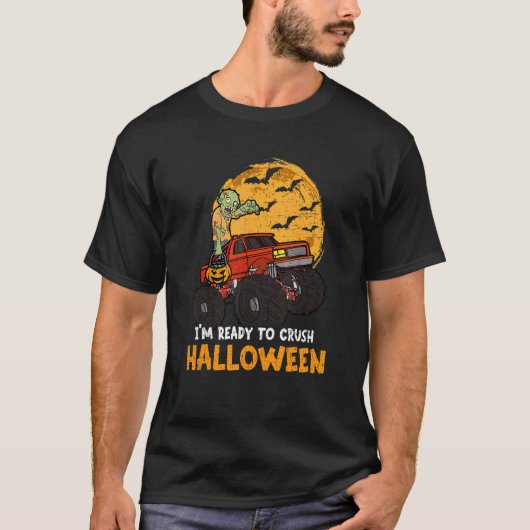 ハロウィーンスケルトンゾンビライディングモンスタートラックバン Tシャツ (正面)