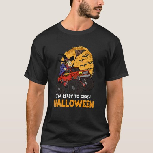 ハロウィーンスケルトンゾンビライディングモンスタートラックバン Tシャツ (正面)
