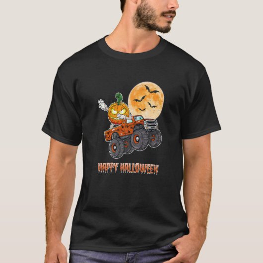 ハロウィーンスケルトンゾンビライディングモンスタートラックバン Tシャツ (正面)