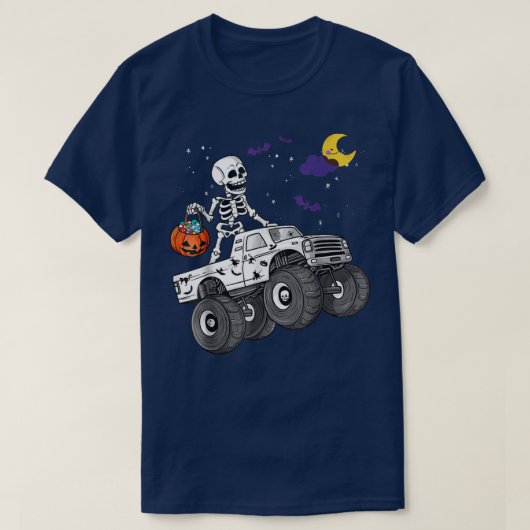 ハロウィーンスケルトンゾンビライディングモンスタートラックバン Tシャツ (デザイン正面)