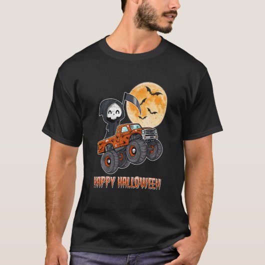 ハロウィーンスケルトンゾンビライディングモンスタートラックバン Tシャツ (正面)