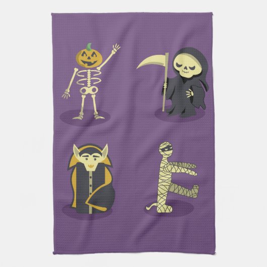 ハロウィーンスケルトンドラキュラミイラ死神 キッチンタオル (縦)