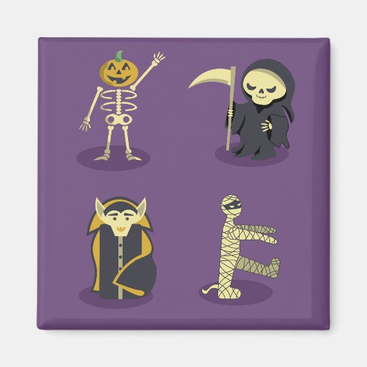 ハロウィーンスケルトンドラキュラミイラ死神 マグネット (正面)