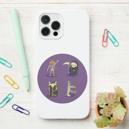 ハロウィーンスケルトンドラキュラミイラ死神 iPhoneケース (デスク上)