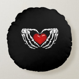 ハロウィーンスケルトンハンドのまわりにハート ラウンドクッション