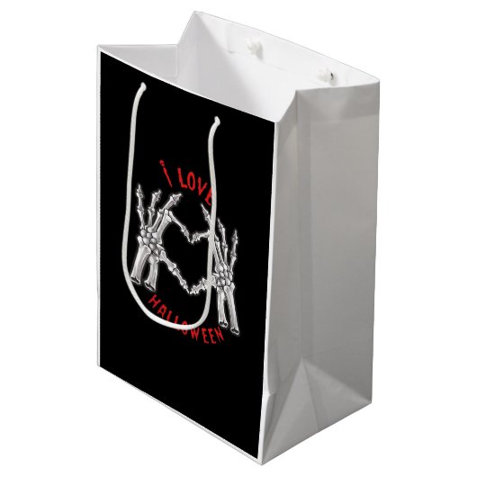 ハロウィーンスケルトンハンドハートおもしろいことわざ ミディアムペーパーバッグ (正面アングル)