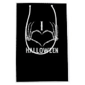 ハロウィーンスケルトンハンドハートかわいい女性ガールズキ ミディアムペーパーバッグ (正面)